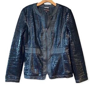 Dana Buckman Sz S Black Vegan Croc Shiny Moto Workwear Casual Evening Zip Jacket